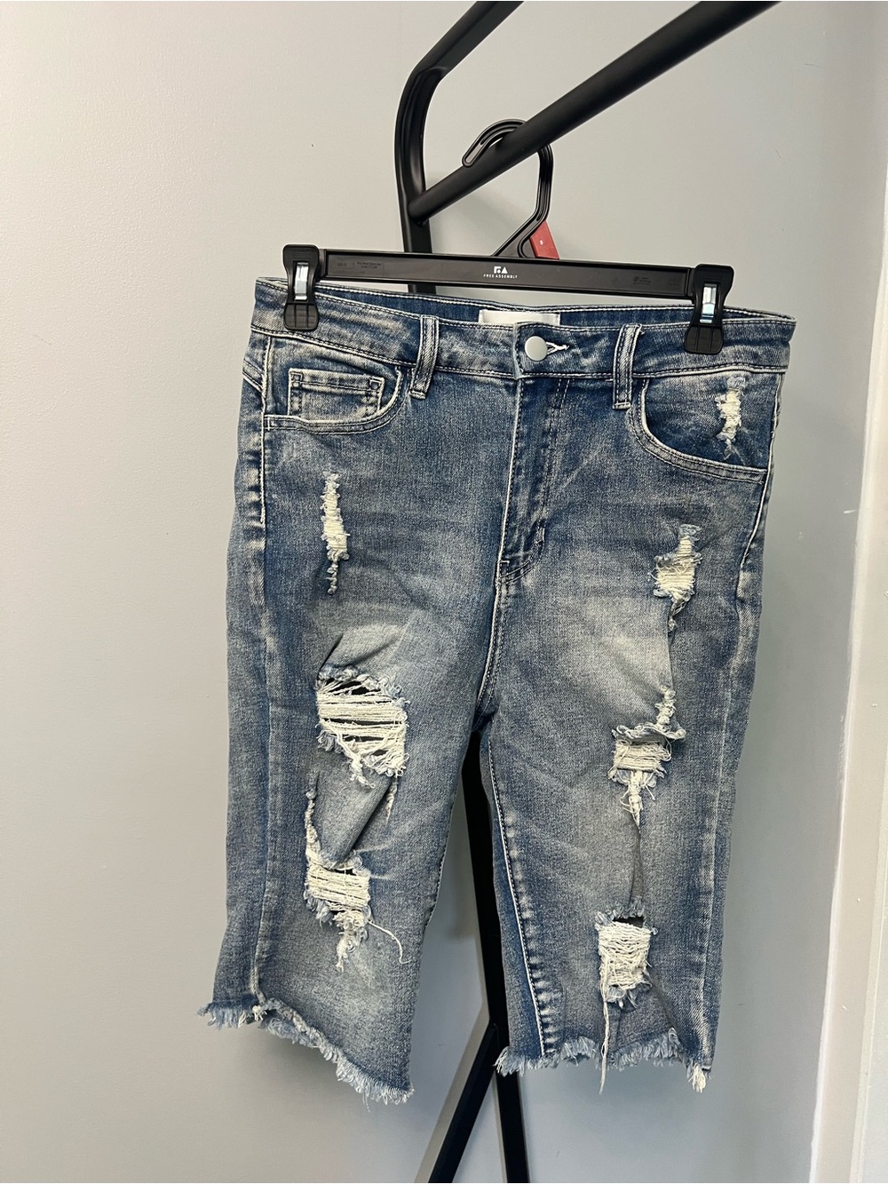 Fashion Nova Distressed Mid Blue Cropped Denim Shorts